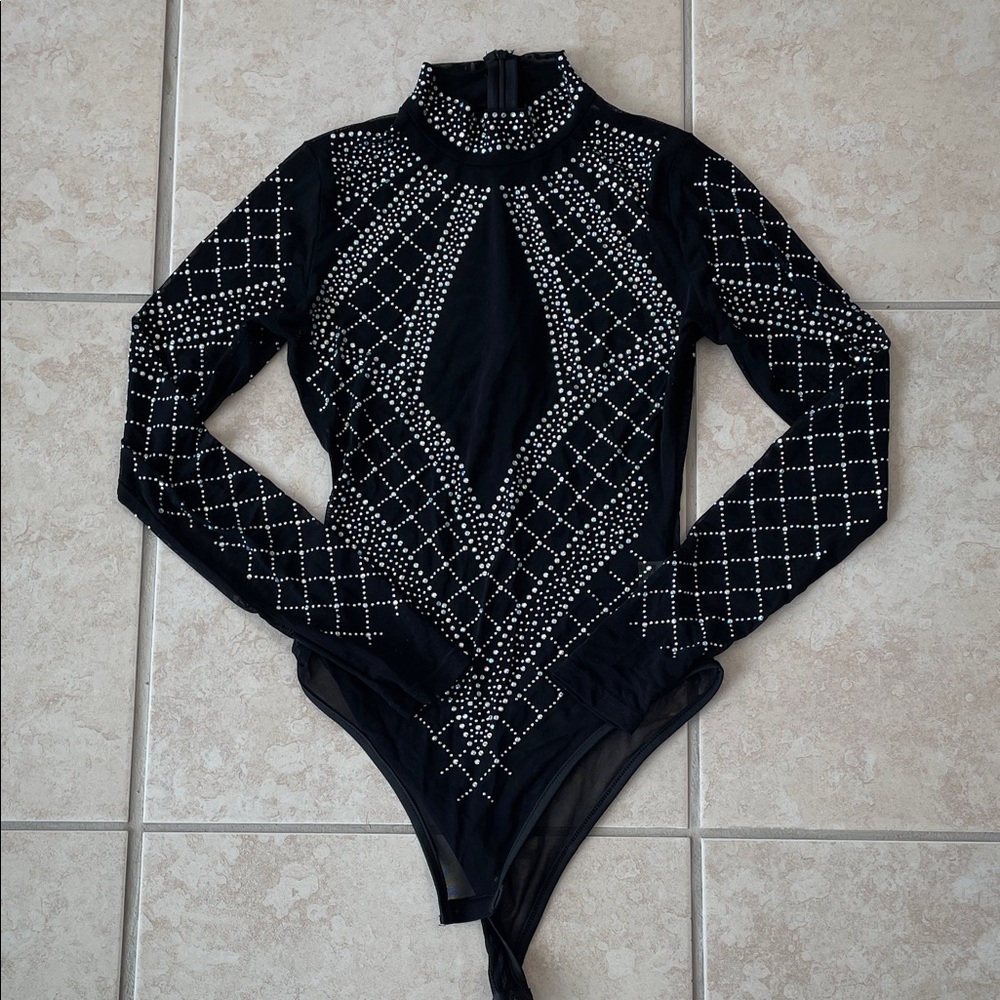 Black and rhinestone Bodysuit